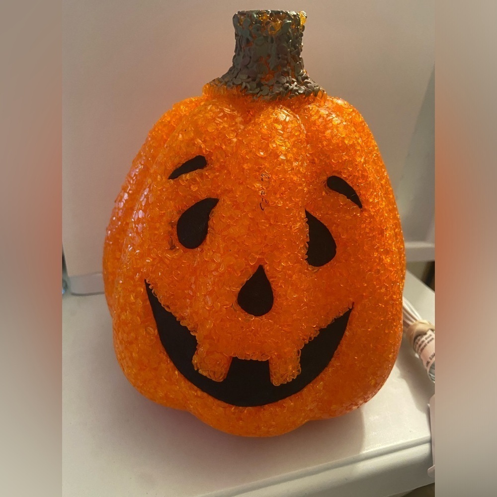 Vintage Seasons Melted Plastic Popcorn 8" Light Up Pumpkin ( Halloween #1 T20